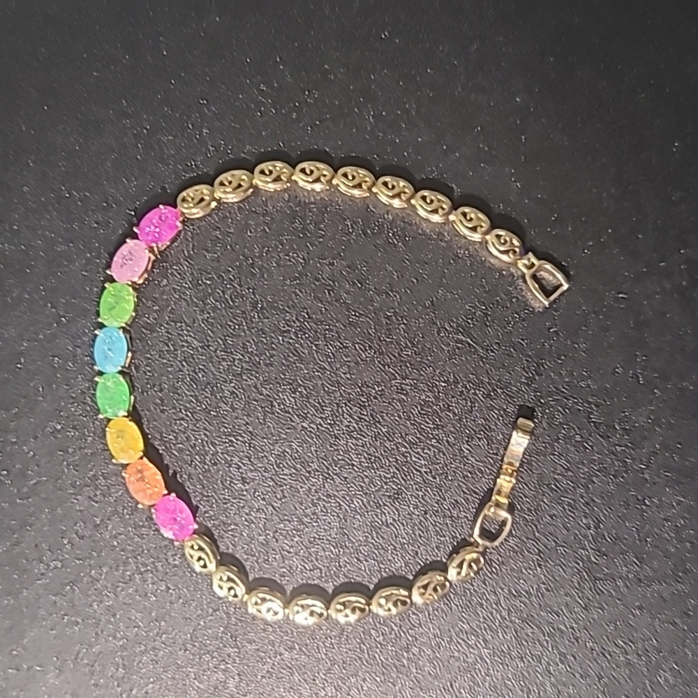 Rainbow Emerald Cut Rectangle Multi-Color Baroque Crystals Bead Bracelet